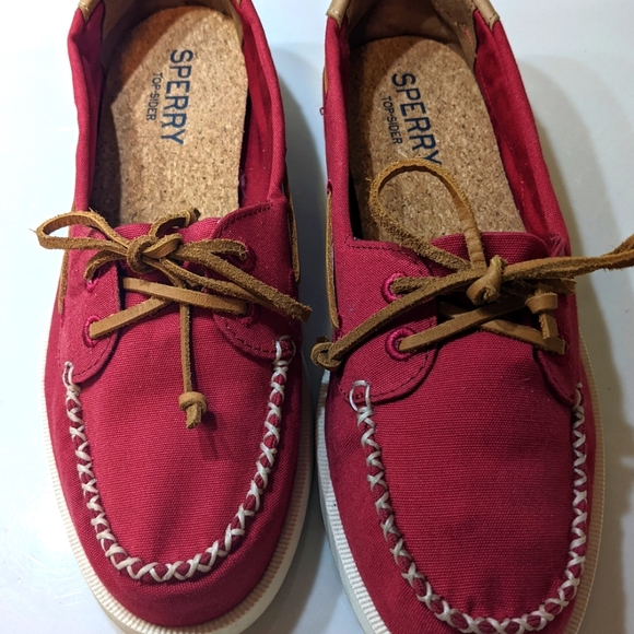 Sperry Red Canvas Top-Sider Moccasin - Size 7.5M - Picture 2 of 5